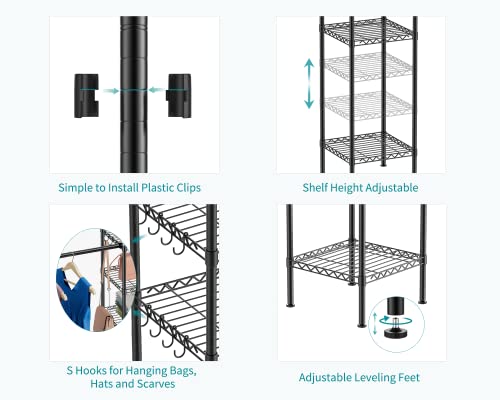 Ulif M1 Closet Storage Organizer System, 6 Tiers Heavy Duty Metal Clothing Garment Rack with 3 Expandable Hanger Rods, Wall Mounted Space Saver Suits from 3.3-8.7 ft. Width, 71.2”H x 14”D, Black