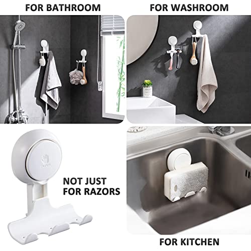 LEVERLOC Razor Holder for Shower 2 Pack, Suction Cup Hooks Powerful Vacuum Suction Hooks Removable and Reusable Shower Razor Hooks for Bathroom & Kitchen Shower Hooks