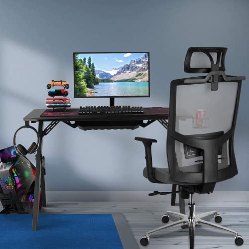 43 inch Gaming Desk, Ergonomic Computer Desk K-Shaped Sturdy Craft Table, Home Office Student Writing Table with Handle Rack, Cup Holder, Headphone Hook, Full Mouse pad, Black