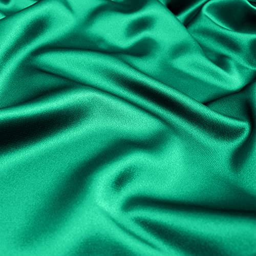 Qililandiy Satin Fabric 5 Yards Continuous 58" Wide Silky Bridal Decoration Fashion Crafts (Emerald Green)