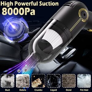 SRHHOODD Car Cordless Vacuum Cleaner - Portable Car Vacuum 90 Angle Rotation 8000pa High Power Car Vacuum Cordless Rechargeable, Car Cleaning Kit Lnterior Deep Deailing Cleaning Automotive