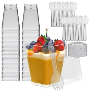 tisovixo clear dessert cups with lids and spoons, 100 pack 5.4oz mini dessert cups,parfait appetizer cup, reusable mini tumbler serving cups for party desserts halloween thanksgiving christmas