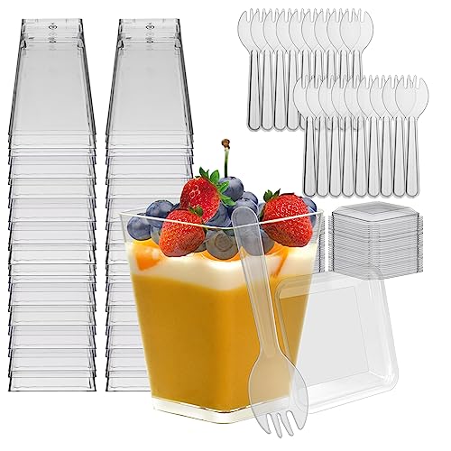 Tisovixo Clear Dessert Cups with Lids and Spoons, 100 Pack 5.4oz Mini Dessert Cups,Parfait Appetizer Cup, Reusable Mini Tumbler Serving Cups for Party Desserts Halloween Thanksgiving Christmas