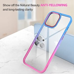 GEINVCASE Designed for iPhone 13 Pro Max Case, Gradient Clear Girls Women Case [Surround U-Shaped Airbags] [Never Yellow] Cover Compatible with iPhone 13 Pro Max 6.7 inch, Pink/Blue