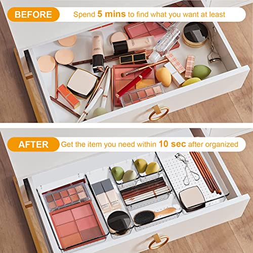 25 PCS Drawer Organizer Set Clear Plastic Acrylic Organizers Desk Drawer Dividers Trays 4 Different Sizes Large Capacity Bathroom Drawer Organizer for Makeup, Jewelries, Kitchen Utensils and Office