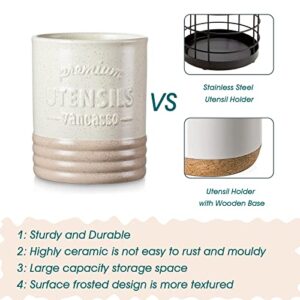 vancasso Sabine Utensil Holder, 7.2" Large Utensil Crock for Kitchen Counter, Ceramic Utensil Crock Storage, Matte Cream-Colored Farmhouse Utensil Organizer, Utensil Storage for Home Décor, Gifts