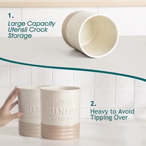 vancasso Sabine Utensil Holder, 7.2" Large Utensil Crock for Kitchen Counter, Ceramic Utensil Crock Storage, Matte Cream-Colored Farmhouse Utensil Organizer, Utensil Storage for Home Décor, Gifts