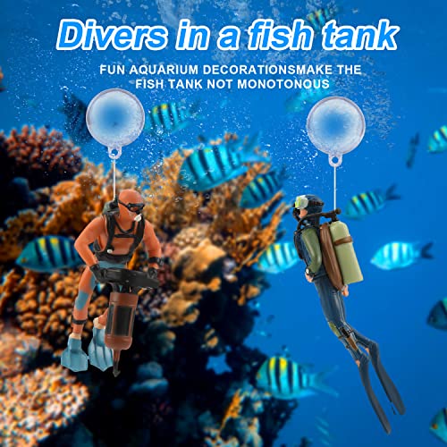 TOYMIS 2 Pack Fish Tank Decorations, Floating Aquarium Accessories Aquarium Ornaments Fish Tank Fish Tank Diver Aquarium Diver Ornament (Orange, Blue)