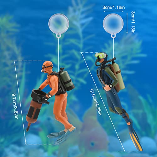 TOYMIS 2 Pack Fish Tank Decorations, Floating Aquarium Accessories Aquarium Ornaments Fish Tank Fish Tank Diver Aquarium Diver Ornament (Orange, Blue)