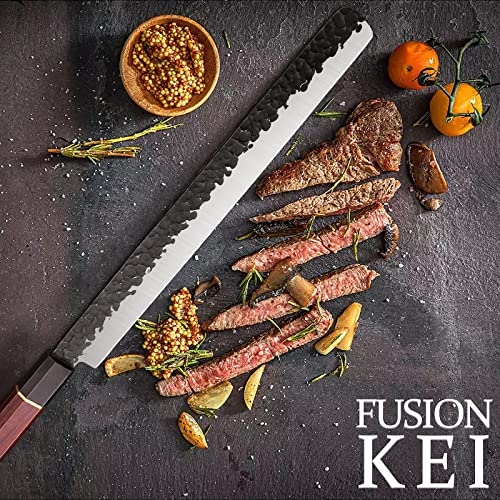 FUSIONKEI 11 Inch Slicing Knife Brisket Knife 7 Inch Hand Forged Serbian Chef Knife Full Tang Butcher Knife