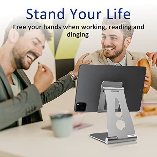 Tablet Stand, Portable Monitor Stand, Adjustable & Foldable Aluminium Kindle Stand Holder, Compatible with 2023 iPad Air 5/4, iPad Mini 6/5, iPad 10.2, iPad Pro 12.9/11, Phones (4-13 inch),Silver