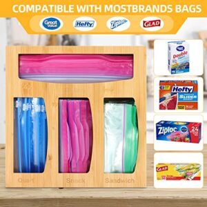 PITCH + PULSE Ziplock Bag Organizer for Kitchen Drawer, Bamboo Bag Holder Dispenser for Sandwich, Quart Slider, Gallon, Snack Plastic Bags, Compatible for Universal Food Storage