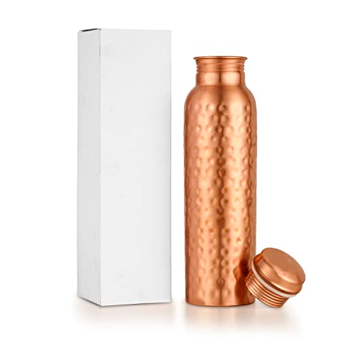 Hammered Pure Copper Bottle Vessel For Drinking Water Drink More Water Ayurvedic Health Benefits Copper Bottle Leak Proof For Yoga, Sports & Exercise. Daily Use For People