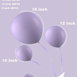 Light Purple Balloons Garland Kit 105 Pcs 18/12/10/5 Inch Pastel Purple Balloons Different Sizes, Latex Lavender Balloons for Birthday Balloons/Christmas/Baby Shower/Candyland Party Decorations