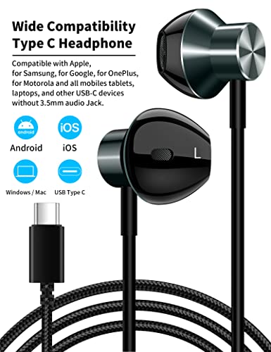 TITACUTE USB C Headphone Wired Earphone in-Ear Magnetic Earbud for Samsung A53 S22 S21 S20 FE Galaxy Z Flip Fold Noise Headset with Microphone iPad Pro Air Google Pixel 6 7 OnePlus, TITACUTE0476