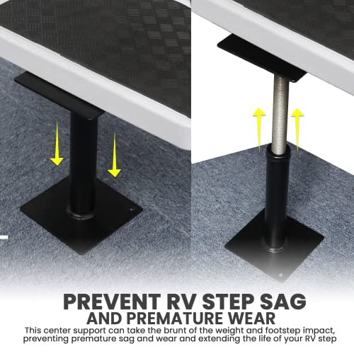 (2-Pack) RV Step Brace Stabilizer (Black) - Adjustable Length from 7 5/8" to 14" - Heavy Gauge Steel with 1,000 lb Max Load Rating - RV Step Stabilizer with 3/4” Threaded Solid Metal Screw