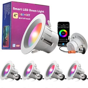 lightdot smart led recessed lighting 4 inch, 9w 1000lm dimmable retrofit led can lights color changing ceiling downlight wifi app control led recessed lights work (4 pack)
