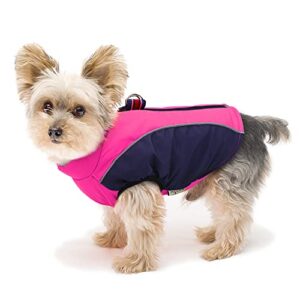 didog fleece lined warm dog winter coat for small dogs & cats,reflective cold weather dog jacket sport vest with zipper closure and leash ring for walking hiking(chest: 14" back length: 12", hot pink)