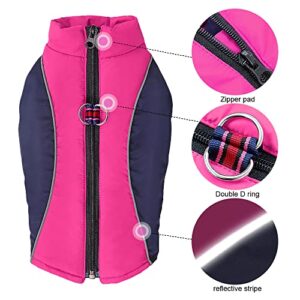 Didog Fleece Lined Warm Dog Winter Coat for Small Dogs & Cats,Reflective Cold Weather Dog Jacket Sport Vest with Zipper Closure and Leash Ring for Walking Hiking(Chest: 14" Back Length: 12", Hot Pink)