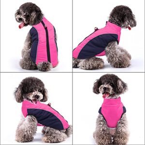 Didog Fleece Lined Warm Dog Winter Coat for Small Dogs & Cats,Reflective Cold Weather Dog Jacket Sport Vest with Zipper Closure and Leash Ring for Walking Hiking(Chest: 14" Back Length: 12", Hot Pink)