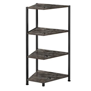 Corner Shelf,4 Tier Corner Bookshelf Bookcase,Freestanding Corner Shelf Stand,Wood Storage Stand with Metal Frame for Small Space,Entryway,Home Office,Grey(15.87x12x34.5 inch)