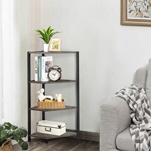 Corner Shelf,4 Tier Corner Bookshelf Bookcase,Freestanding Corner Shelf Stand,Wood Storage Stand with Metal Frame for Small Space,Entryway,Home Office,Grey(15.87x12x34.5 inch)