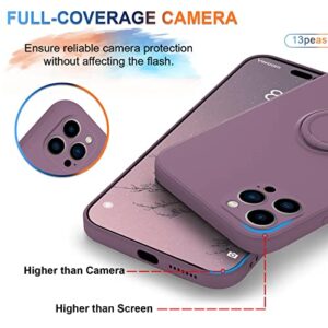 13peas Case for iPhone 14 Pro Max（2022 Released）, Silicone case with Ring 360°rotatable Kickstand Cover Support Magnetic Car Mount，Protective Cover with Strap Lanyard (Purple)