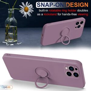 13peas Case for iPhone 14 Pro Max（2022 Released）, Silicone case with Ring 360°rotatable Kickstand Cover Support Magnetic Car Mount，Protective Cover with Strap Lanyard (Purple)