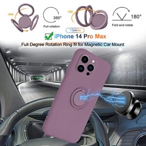 13peas Case for iPhone 14 Pro Max（2022 Released）, Silicone case with Ring 360°rotatable Kickstand Cover Support Magnetic Car Mount，Protective Cover with Strap Lanyard (Purple)