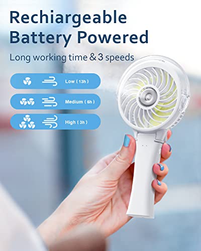 SWEETFULL Misting Fan Portable, Handheld Personal Mister Fan, Small Fan Rechargeable, Mini Spray Water Mist Fan, Kids Women Portable Fan For Travel, Outdoors, Hiking, Camping Home Office (Off white)