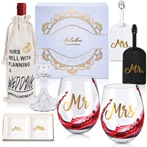 wedding gifts for couples, bridal shower gift engagement gifts for bride and groom to be, mr and mrs wine glasses(17oz) honeymoon gifts wedding gifts for newlyweds, anniversary couples gifts