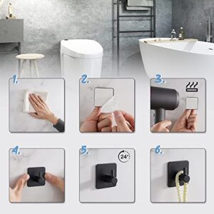 Eowihor Self Adhesive Hooks, Robe Hook, Black Towel Hook, Heavy Duty Wall Hook Waterproof Stainless Steel, Ideal for Bathroom and Bedroom 4-Packs…