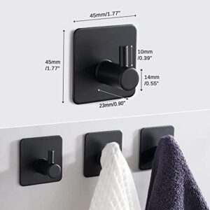 Eowihor Self Adhesive Hooks, Robe Hook, Black Towel Hook, Heavy Duty Wall Hook Waterproof Stainless Steel, Ideal for Bathroom and Bedroom 4-Packs…