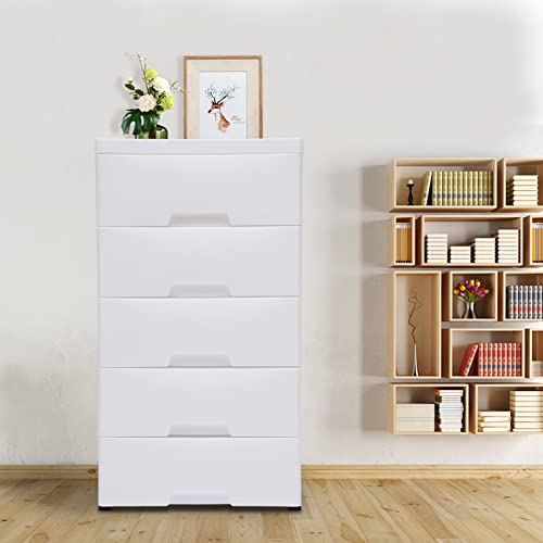 Plastic Drawers Dresser Storage Cabinet,5 Drawer Units Vertical Clothes Storage Tower Dresser Small Closet Organizer for Clothes,Playroom,Bedroom Furniture (White)