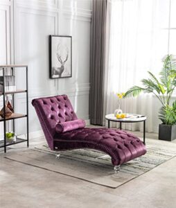 leisure velvet concubine sofa accent sofa chaise reclining lounger barrel sofa with acrylic feet (purple)