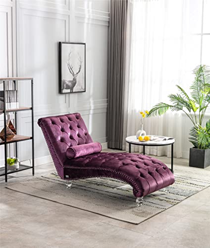 Leisure Velvet Concubine Sofa Accent Sofa Chaise Reclining Lounger Barrel Sofa with Acrylic Feet (Purple)