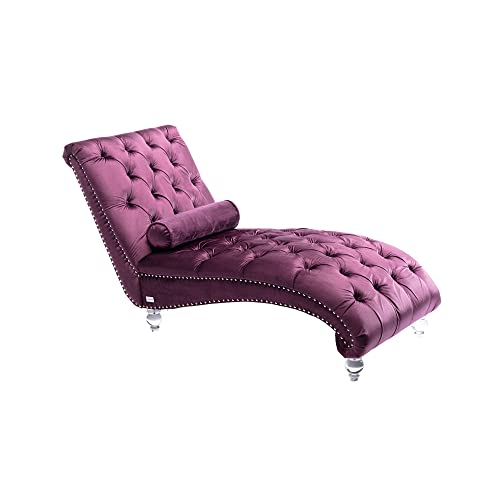 Leisure Velvet Concubine Sofa Accent Sofa Chaise Reclining Lounger Barrel Sofa with Acrylic Feet (Purple)