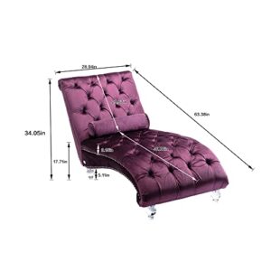 Leisure Velvet Concubine Sofa Accent Sofa Chaise Reclining Lounger Barrel Sofa with Acrylic Feet (Purple)