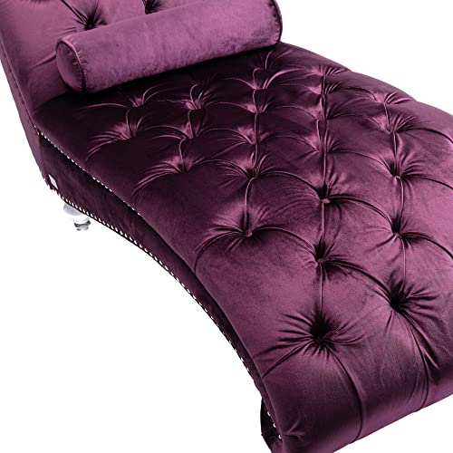 Leisure Velvet Concubine Sofa Accent Sofa Chaise Reclining Lounger Barrel Sofa with Acrylic Feet (Purple)