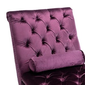 Leisure Velvet Concubine Sofa Accent Sofa Chaise Reclining Lounger Barrel Sofa with Acrylic Feet (Purple)