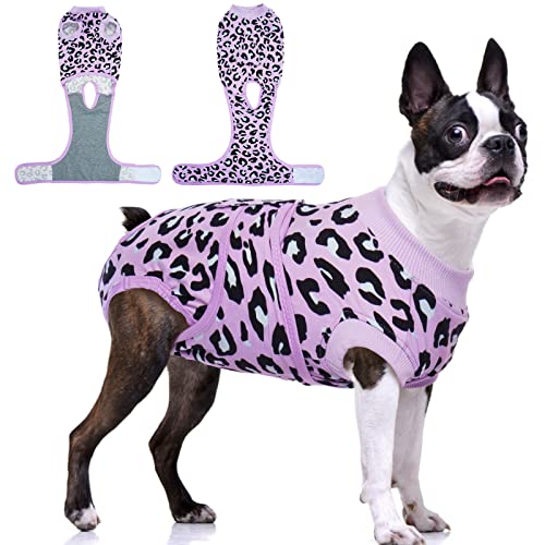 FUAMEY Dog Recovery Suit,Pet Body Suits After Surgery,Lepard Printed Spay Suit for Female Dog,Male Dogs Surgical Neuter Suit,Dog Onesie Alternative to Cone E-Collar,Pet Abdominal Anti Licking Shirt