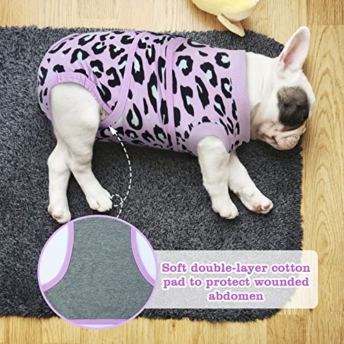 FUAMEY Dog Recovery Suit,Pet Body Suits After Surgery,Lepard Printed Spay Suit for Female Dog,Male Dogs Surgical Neuter Suit,Dog Onesie Alternative to Cone E-Collar,Pet Abdominal Anti Licking Shirt