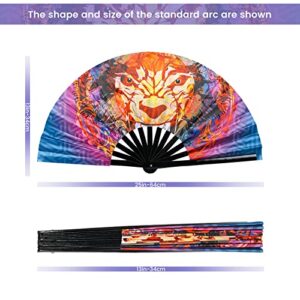 TRENDBOX Large Folding Hand Fan, UV Glow Fan for Rave, Festival Folding Hand Fan for Women Men with Velvet Bag for Decorations, Party, Dance and Music Festival - Wolf