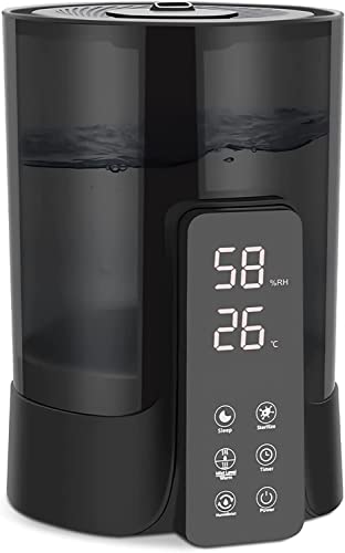 ORIbox Cool Mist Humidifier for Bedroom (6L) - Filterless, Quiet, Ultrasonic - Large Room Home Air Diffuser with Essential Oil Tray, Black