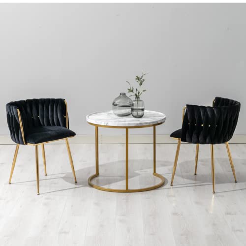 LukeAlon Modern Velvet Dining Chairs Set of 2, Mid Century Weaved Back ...