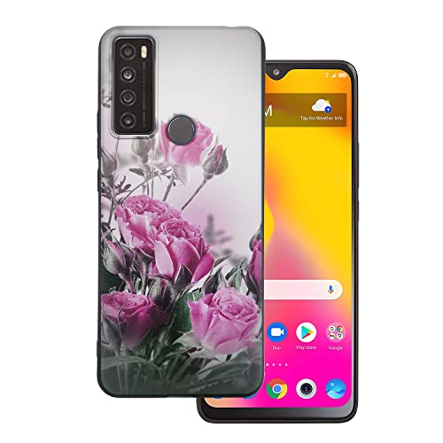 [2-Pack] Tznzxm for TCL 30 XL Tempered Glass Screen Protector,TCL 30 XL Case, TCL 30 XL Phone Case, Rose Painting Design Flexible TPU Non-Slip Back Cover Rubber Slim Case for TCL 30 XL (T701DL)