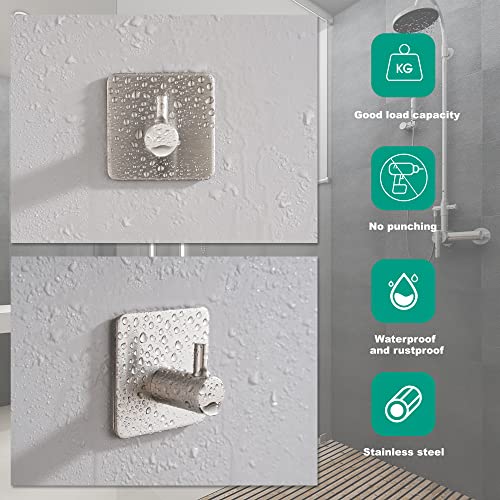 Eowihor Heavy Duty Wall Hooks, Self Adhesive Hook, Robe Hook Stainless Steel, Ideal for Bathroom and Bedroom 4-Packs Silver