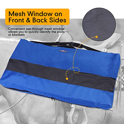 Harrison Howard Large Tack Saddle Pad Carry Bag Mesh Window Allows Airflow Perfect for English or Western Tack Case Protector for Saddle Pads Royal Blue