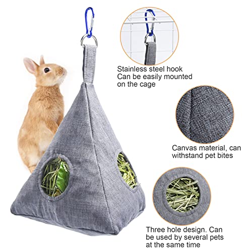 Rabbit Hay Feeder Bag，Bunny Hay Feeder Bag, Guinea Pigs Feeder Bag, Hanging Soft Burlap Feeder Bag with 3 Holes for Rabbit, Bunny, Guinea Pigs ,Hamster and Other Similar Size Animals (Pink)