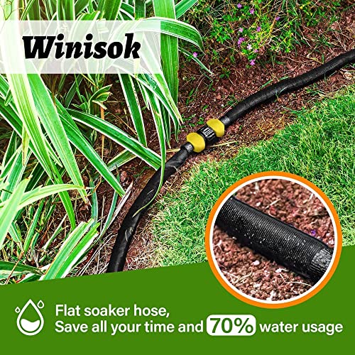 Winisok Flat Garden Soaker Hose 100FT(50Ft x 2Pack), Heavy Duty Double Layer Drip Hose - Save70% Water Flexible Watering Hose for Lawn, Garden Beds